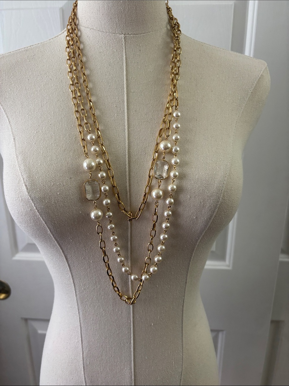Gold Chain and Pearl Layered Necklace